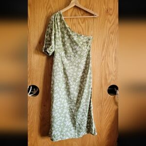 Morris Day One-Shoulder Green Sunflower Floral Boho Women's Dress NWT Size L